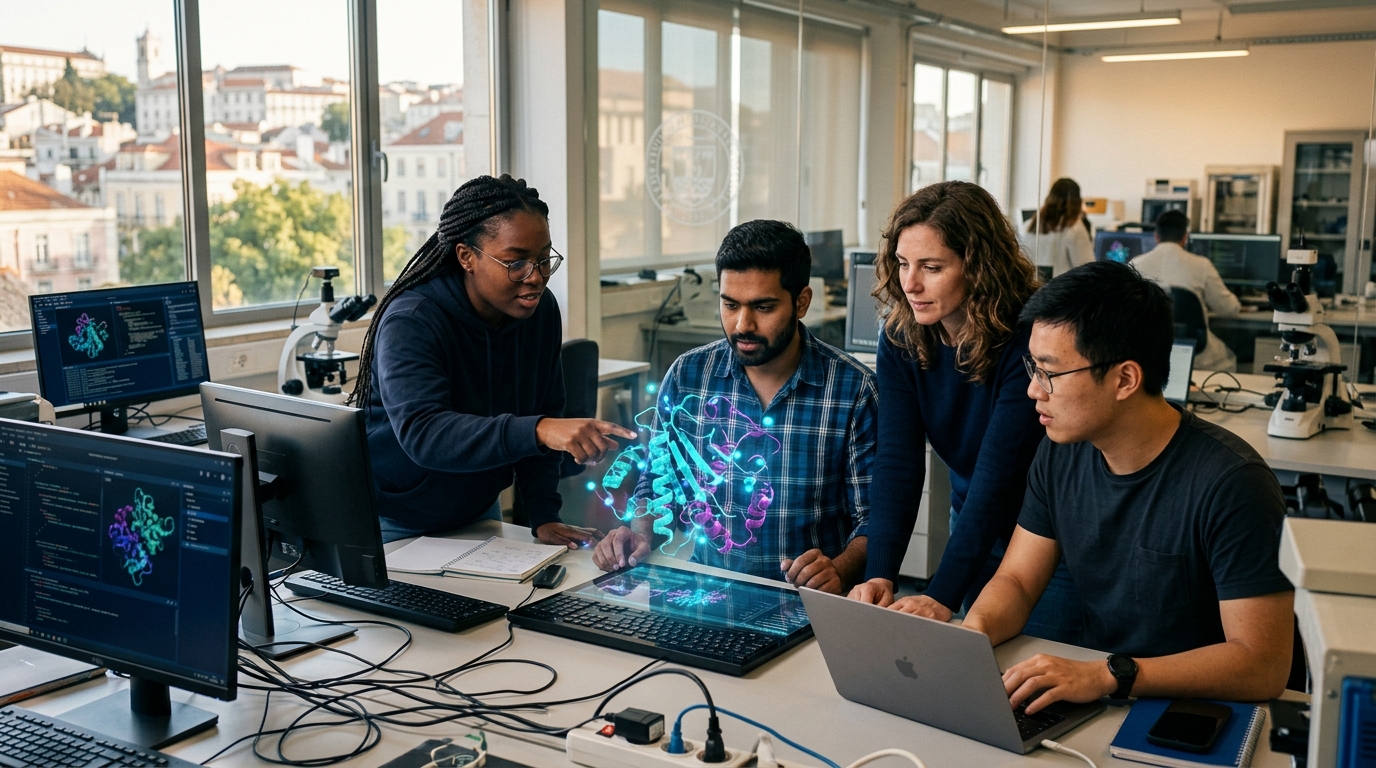 Students in computational laboratory collaborating on molecular design